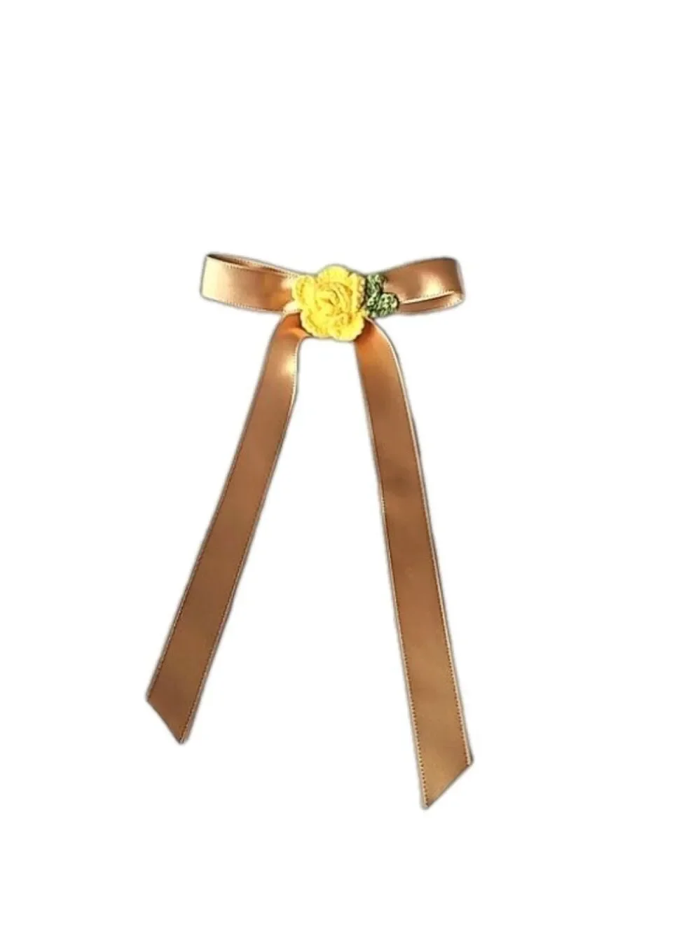 Gold Bow Hair Clip Yellow Crochet Rose Handmade